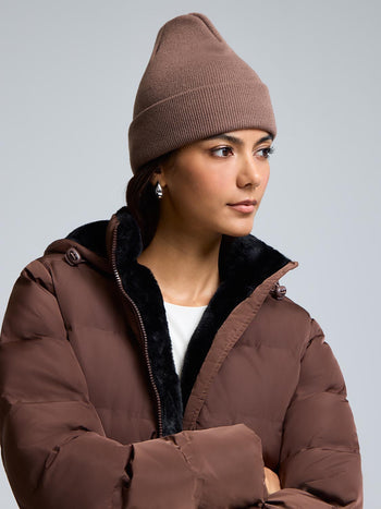 Fold Over Beanie Lt Brown