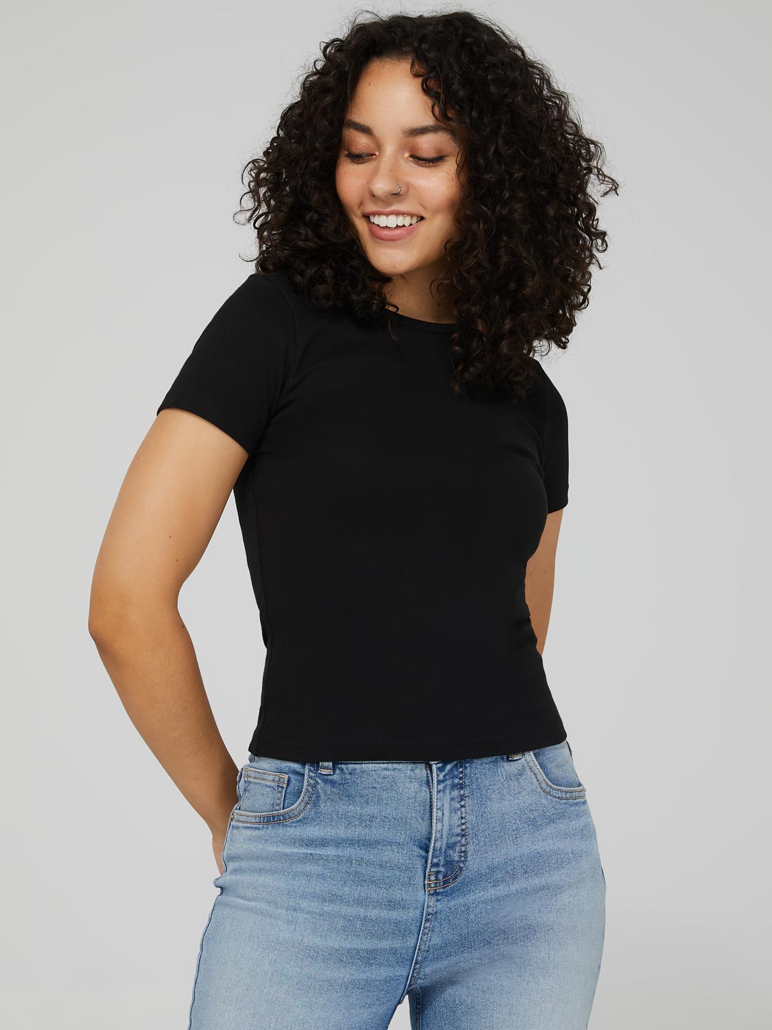 Ribbed Crew Neck T-shirt - Black