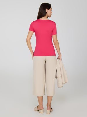 Double Layer Scoop Neck T-Shirt Fuchsia
