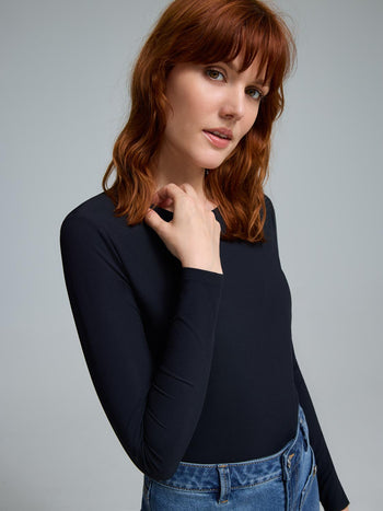 Double Layer Crew Neck Ribbed Top Black
