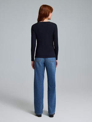 Double Layer Crew Neck Ribbed Top Black
