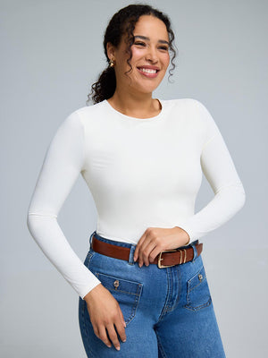 Double Layer Crew Neck Ribbed Top Antique Creme