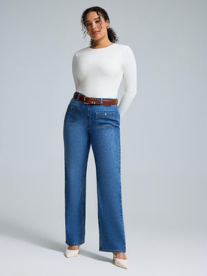 Double Layer Crew Neck Ribbed Top Antique Creme
