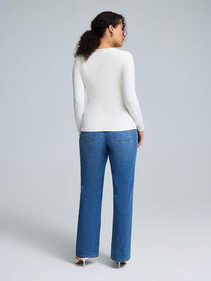 Double Layer Crew Neck Ribbed Top Antique Creme