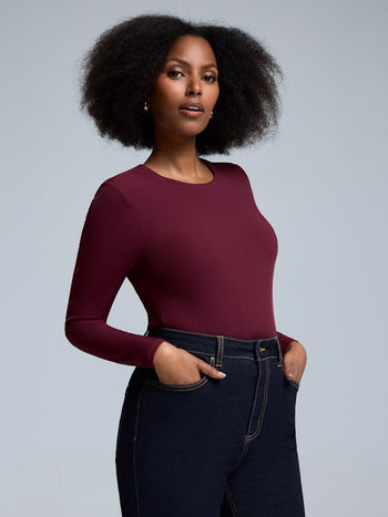 Double Layer Crew Neck Ribbed Top Rumba Red