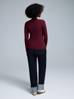 Double Layer Crew Neck Ribbed Top Rumba Red