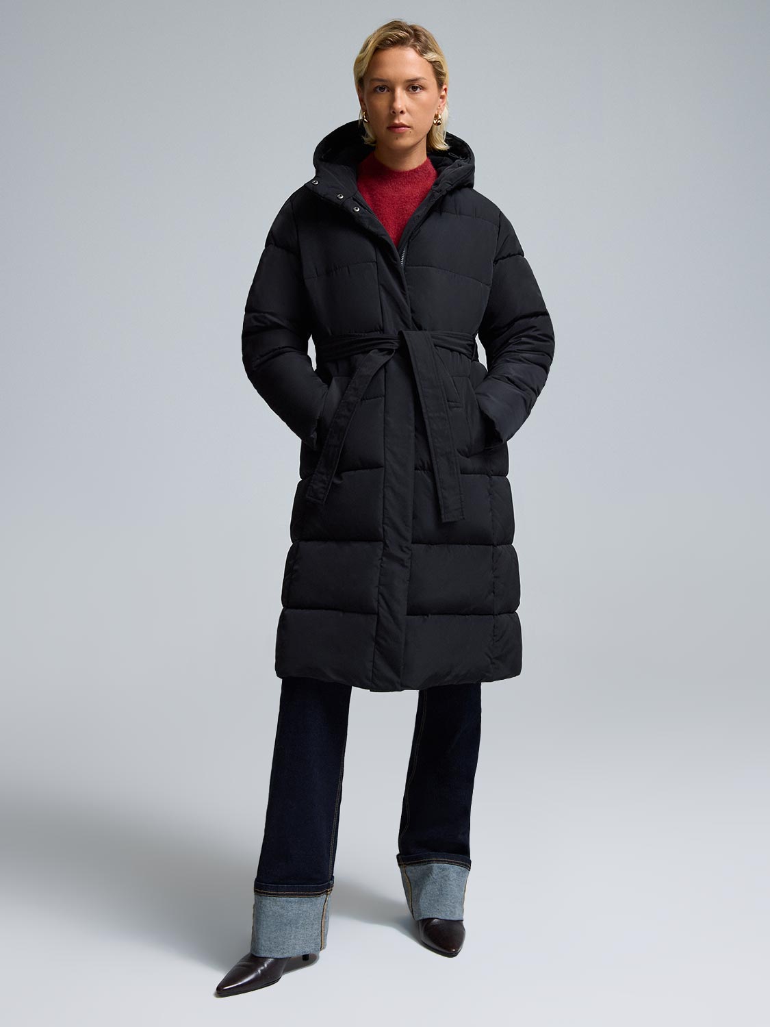 Belted Long Puffer – Suzy Shier