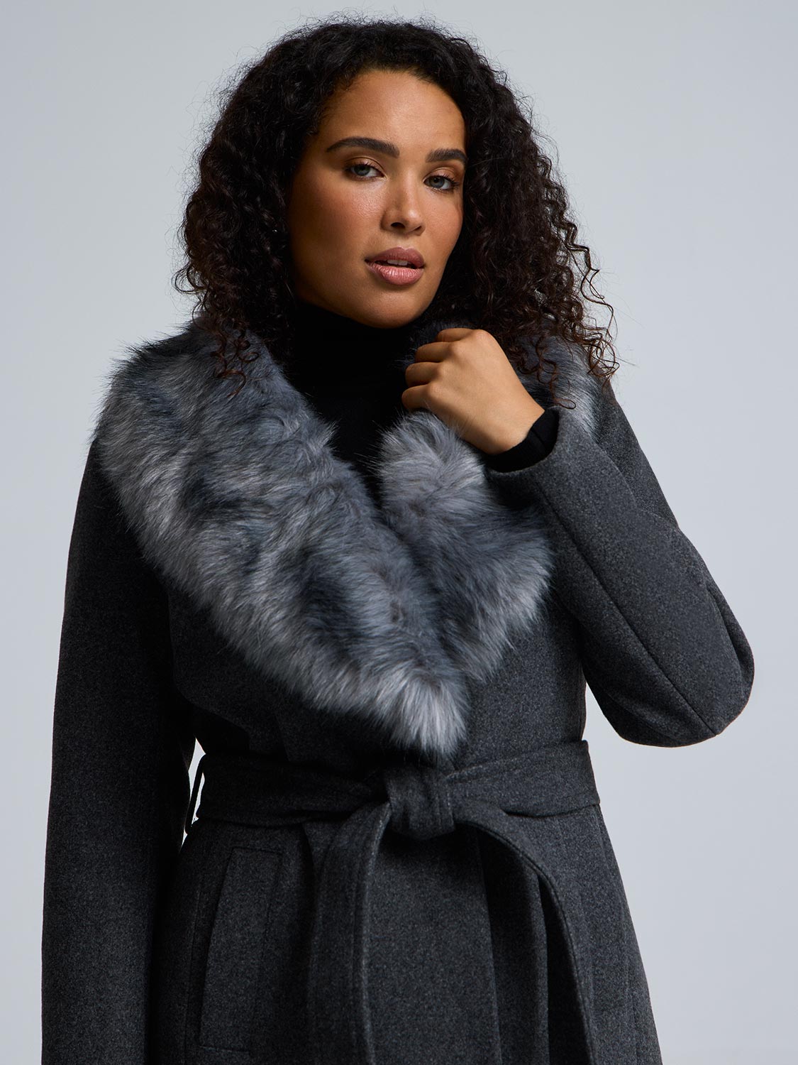 Faux Fur Collar Wrap Coat – Suzy Shier