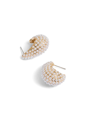 Pearl Pave Huggie Earrings Gold