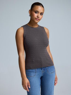 Chandail sans manches en tricot torsadé Med Brown