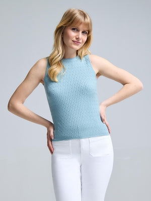 Chandail sans manches en tricot torsadé Turquoise