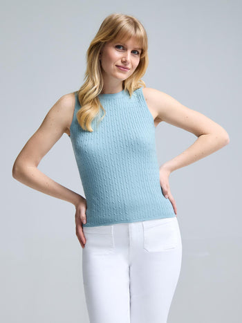 Chandail sans manches en tricot torsadé Turquoise