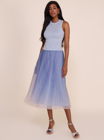 Jupe midi plissée en maille Lt Blue