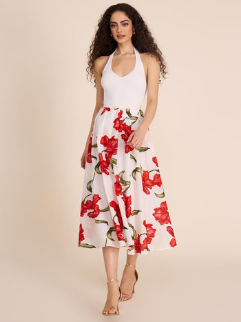 Jupe mi-longue plissée à motifs floraux Scarlet