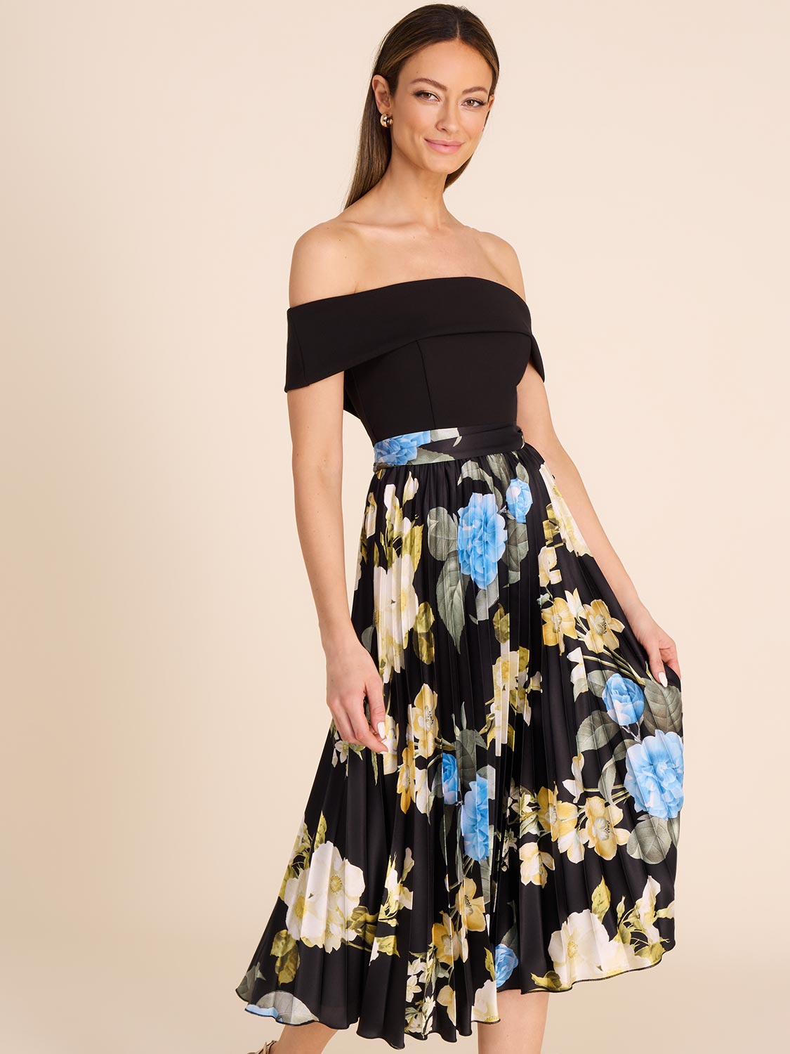 Off-The-Shoulder Midi Dress - Floral Skirt | Le Chateau