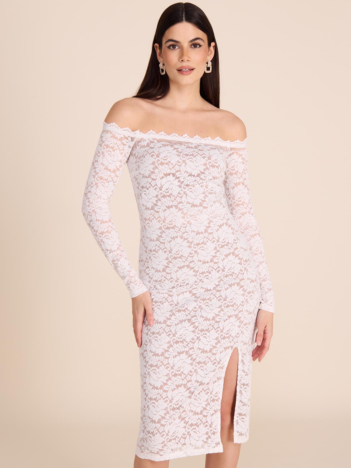 Suzy Shier Lace Off The Shoulders Midi Dress