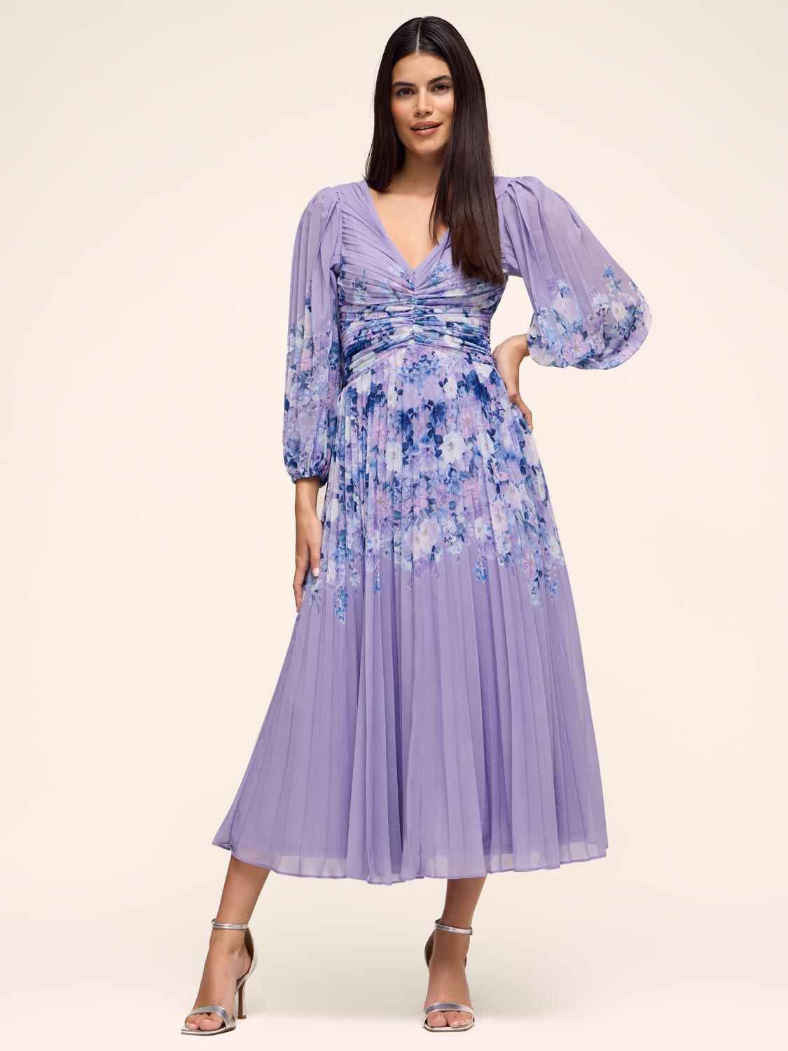 Pleated Floral Midi Dress - Lavender | Le Chateau – Suzy Shier