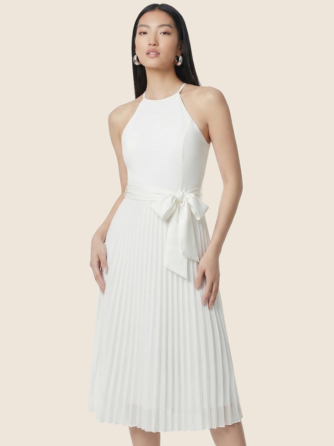 Fit & Flare Halter Neck Midi Dress - White