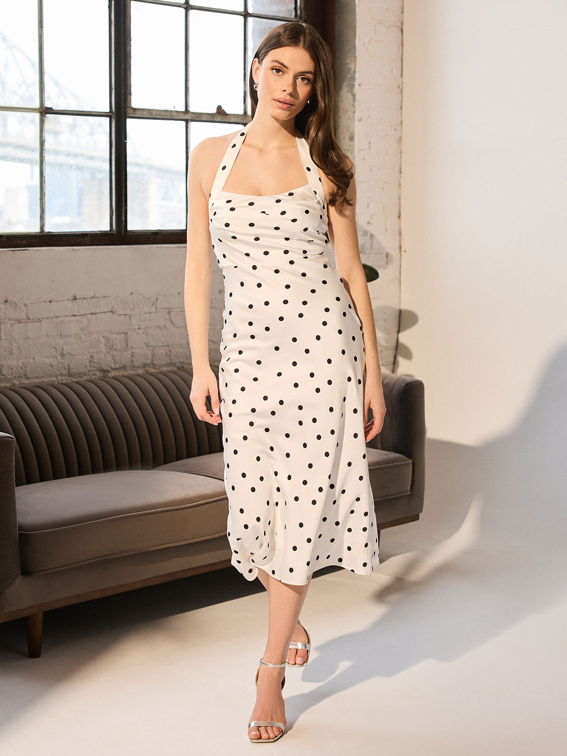 Polka-Dot Midi Satin Slip Dress | Le Chateau  Suzy Shier