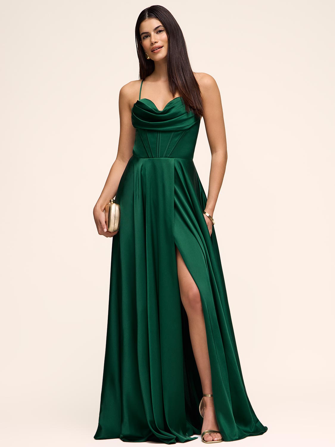 Bustier Satin Gown - Dark Green