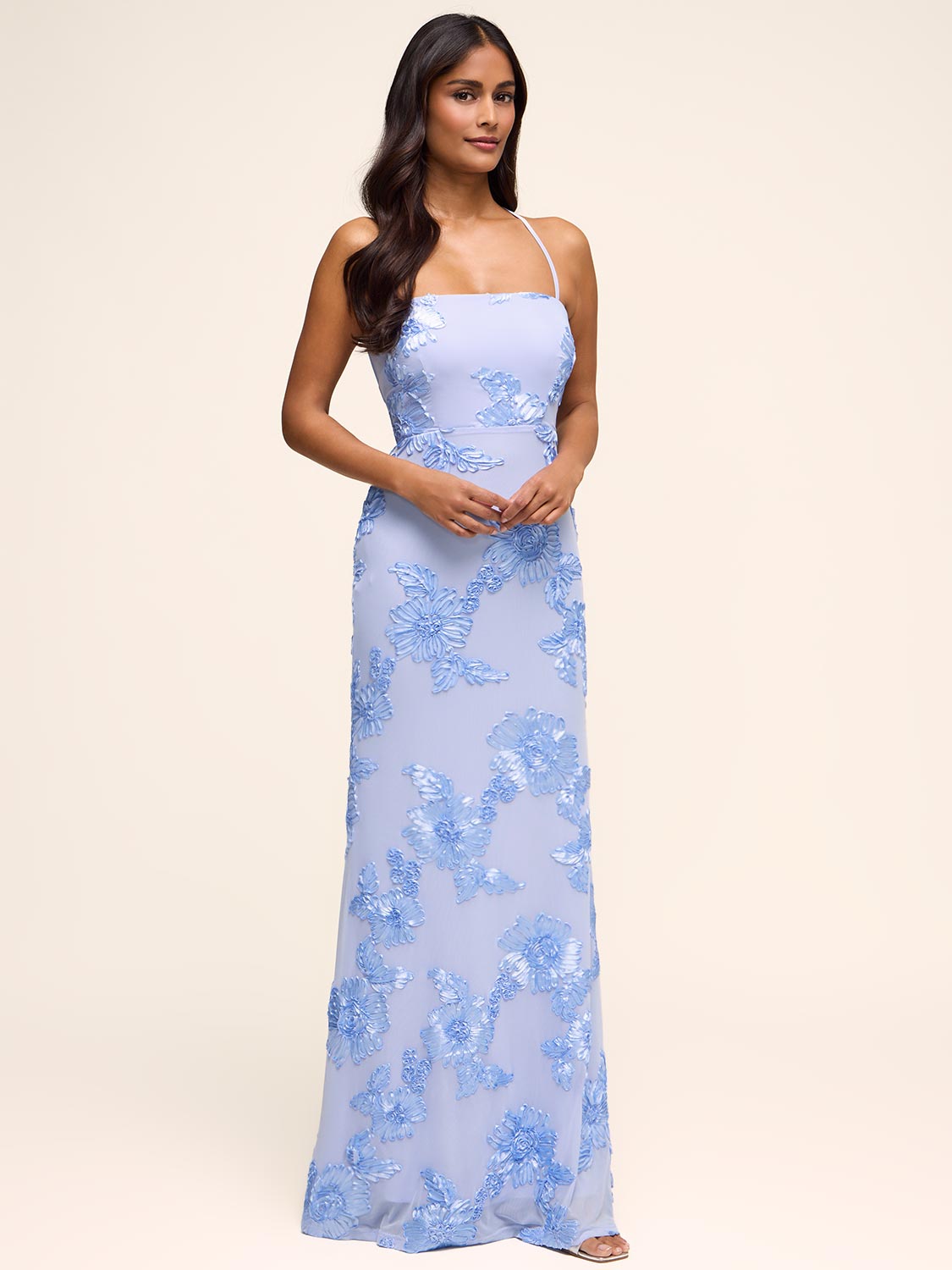 Crystal Blue Embroidered Floral Gown