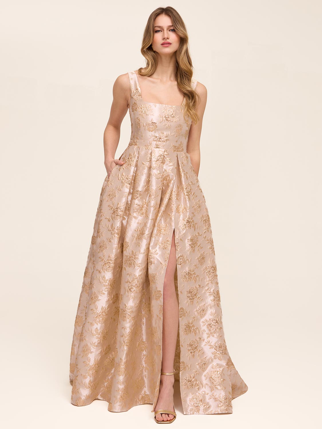 Jacquard Floral Gown - Gold