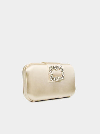 Minaudière en satin avec boucle en strass Antique Creme