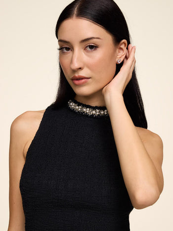 Haut en tricot bouclé avec détails en perles Black