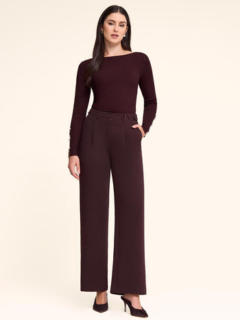 Pantalon plissé à taille haute et jambes larges Wine