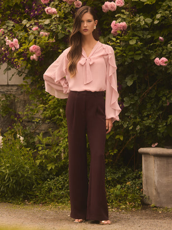Pantalon plissé à taille haute et jambes larges Wine