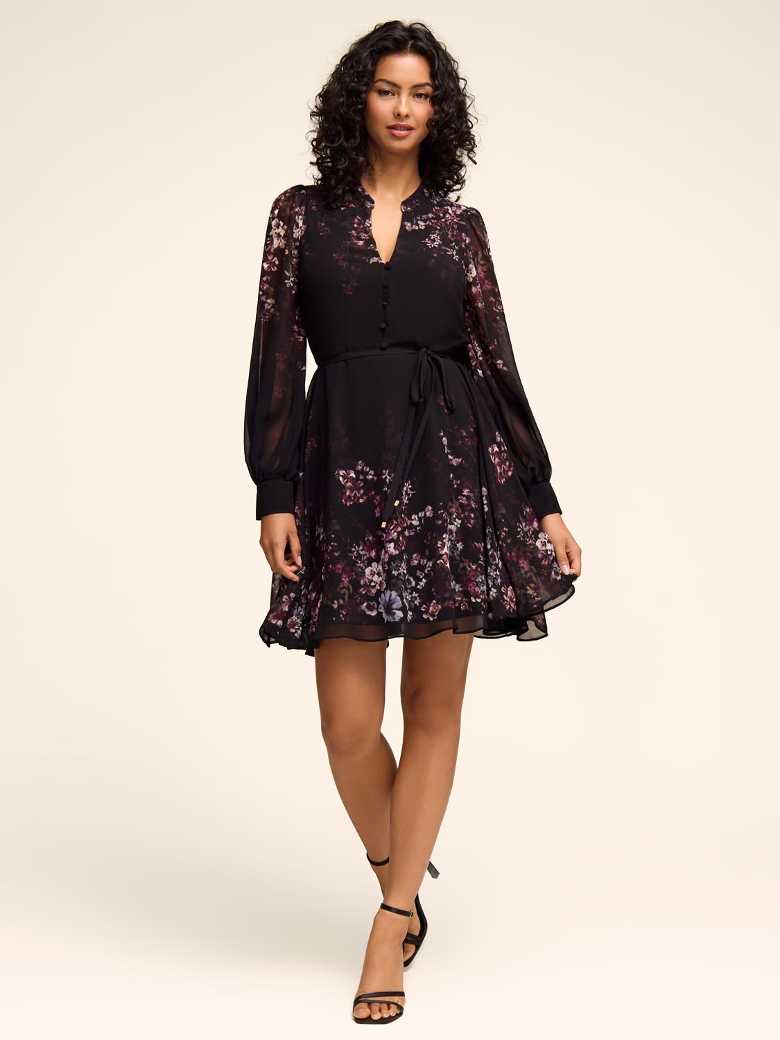 le chateau black lace dress Fit & Flare Floral Chiffon Mini Dress