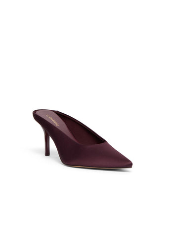 Mule à talons hauts en satin avec bout pointu Merlot