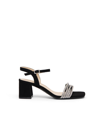 Embellished Block Heel Sandal Black