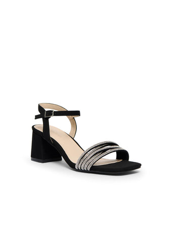Embellished Block Heel Sandal Black