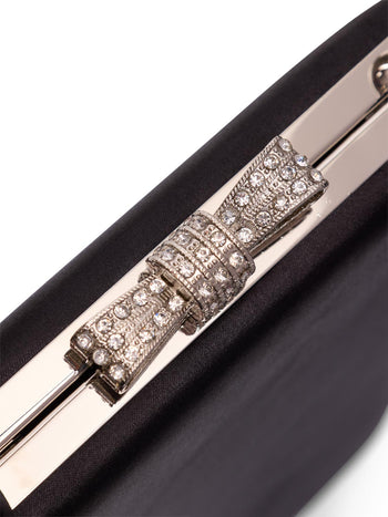 Satin Minaudiere With Jewelled Bow Black