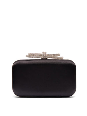 Satin Minaudiere With Rhinestine Bow Black