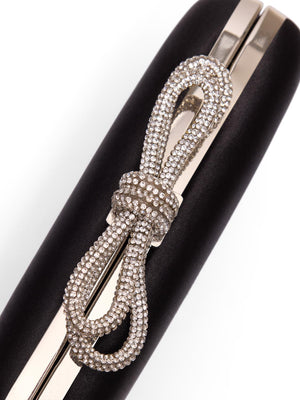 Satin Minaudiere With Rhinestine Bow Black