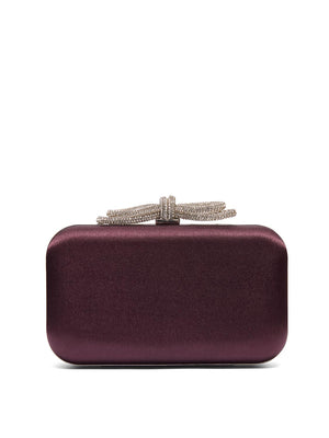 Satin Minaudiere With Rhinestine Bow Merlot