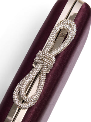 Satin Minaudiere With Rhinestine Bow Merlot