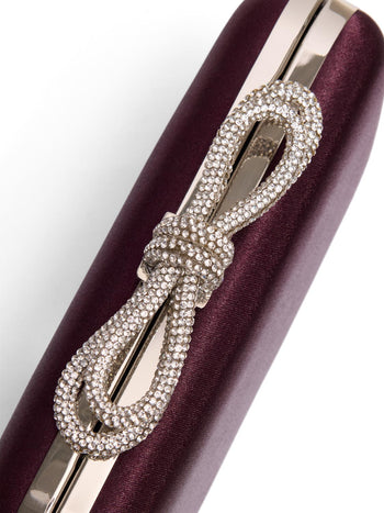Satin Minaudiere With Rhinestine Bow Merlot