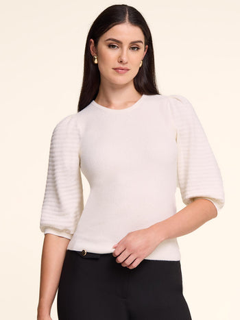 Puff Sleeve Sweater With Bows Pearl