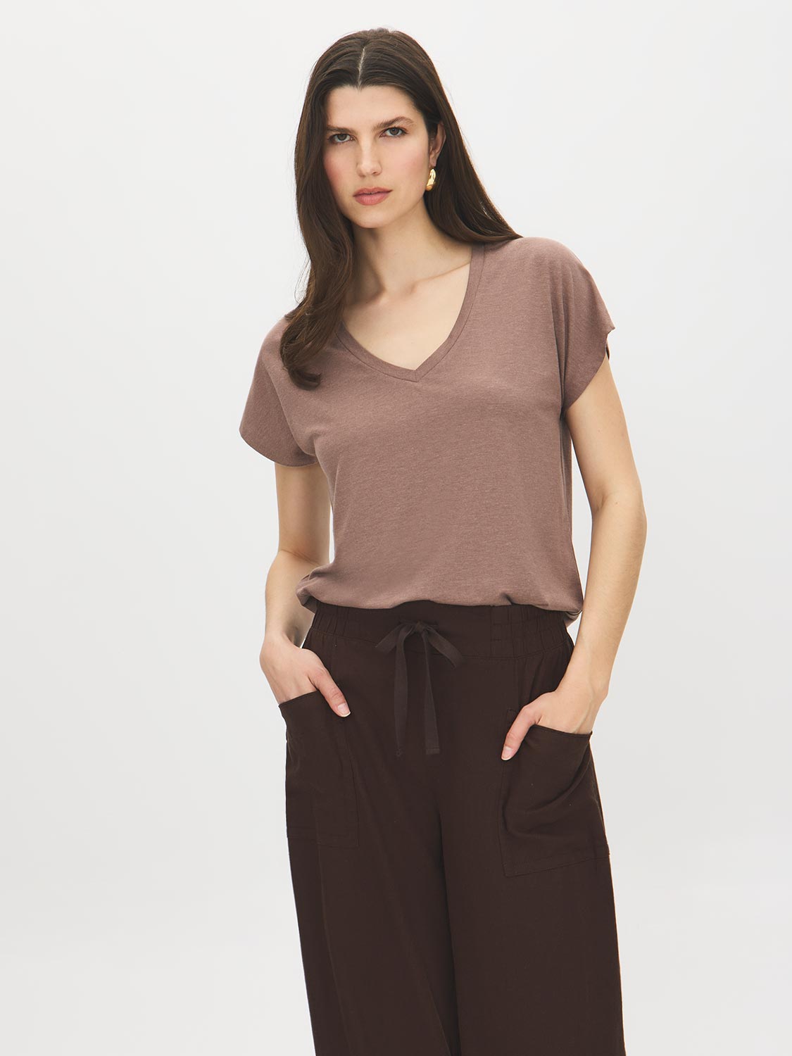 V-Neck Melange Jersey Top | Suzy Shier