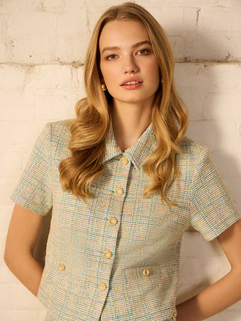 Short Sleeve Boucle Blazer Lt Blue