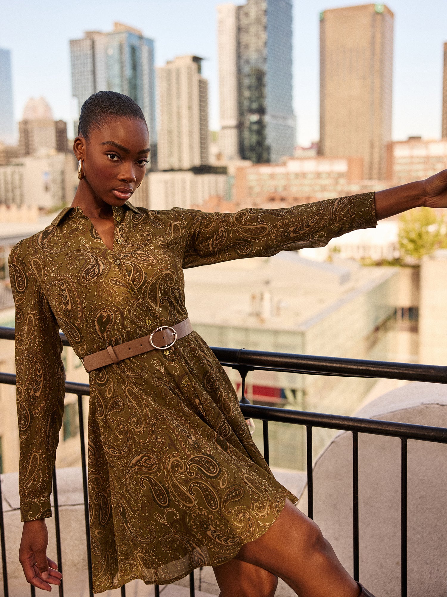 Paisley Print Chiffon Mini Shirt Dress – Suzy Shier