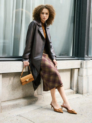 Long Faux Leather Trench Coat Brown