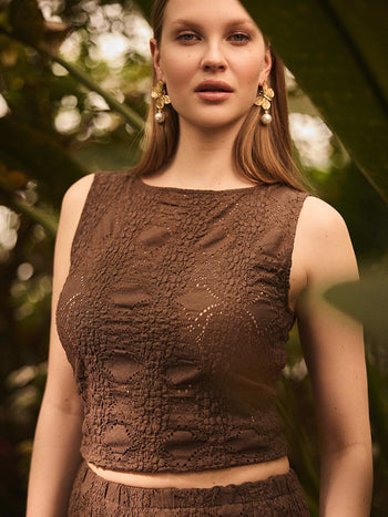 Haut sans manches en dentelle bouffante Brown