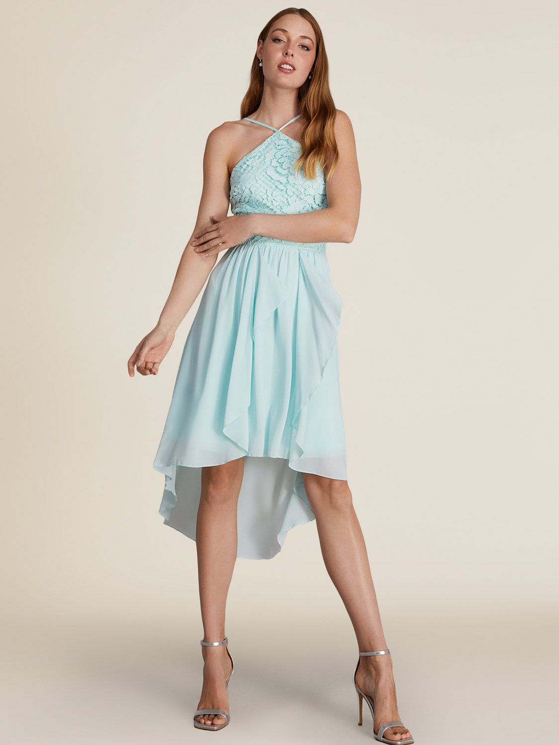 Lace Halter Top Knee Length Fit & Flare Dress