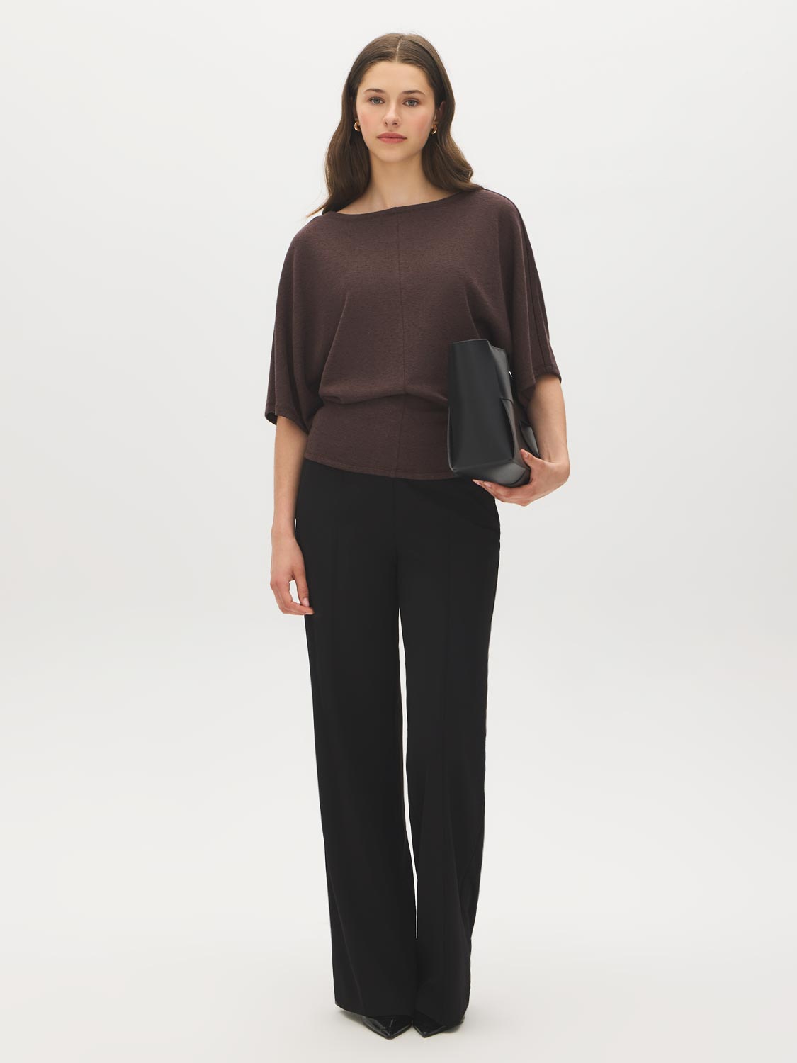 Coffee Bean Butterfly Sleeve Boat Neck Knit Top - Front View - Suzy Shier