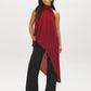 Lipstick Asymmetrical Mesh Halter Top - Woman Wearing Sleeveless Long Halter Top - Suzy Shier