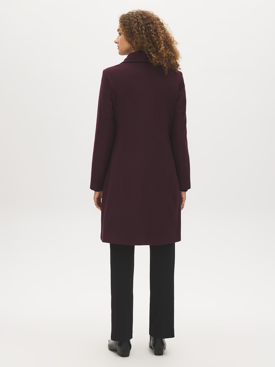 DK Burgundy Asymmetrical Zip Faux Wool Coat - Back View - Suzy Shier